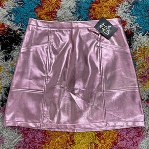 Metallic Faux Leather Pink Skirt